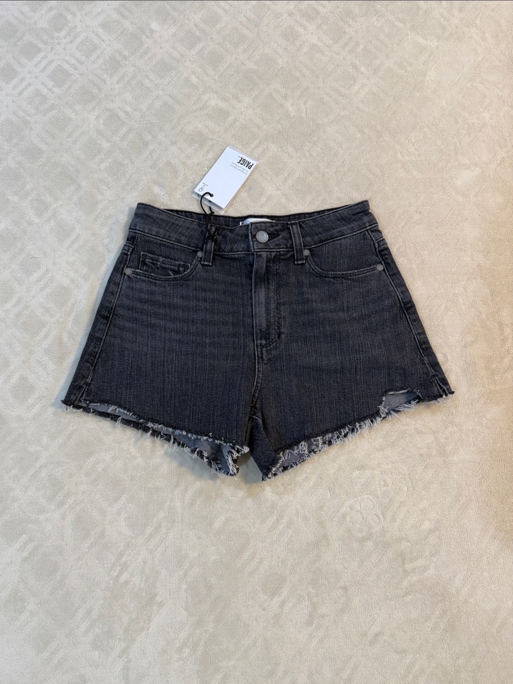 NWT PAIGE High-Rise Black Denim Cutoff Mini Shorts size 24